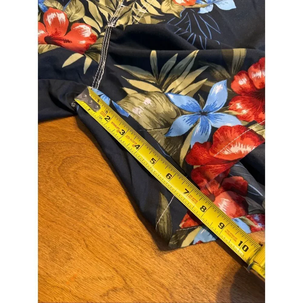 Caribbean Joe Men's Hawaiian Tropical Swim Board Shorts Dark Blue Size Medium